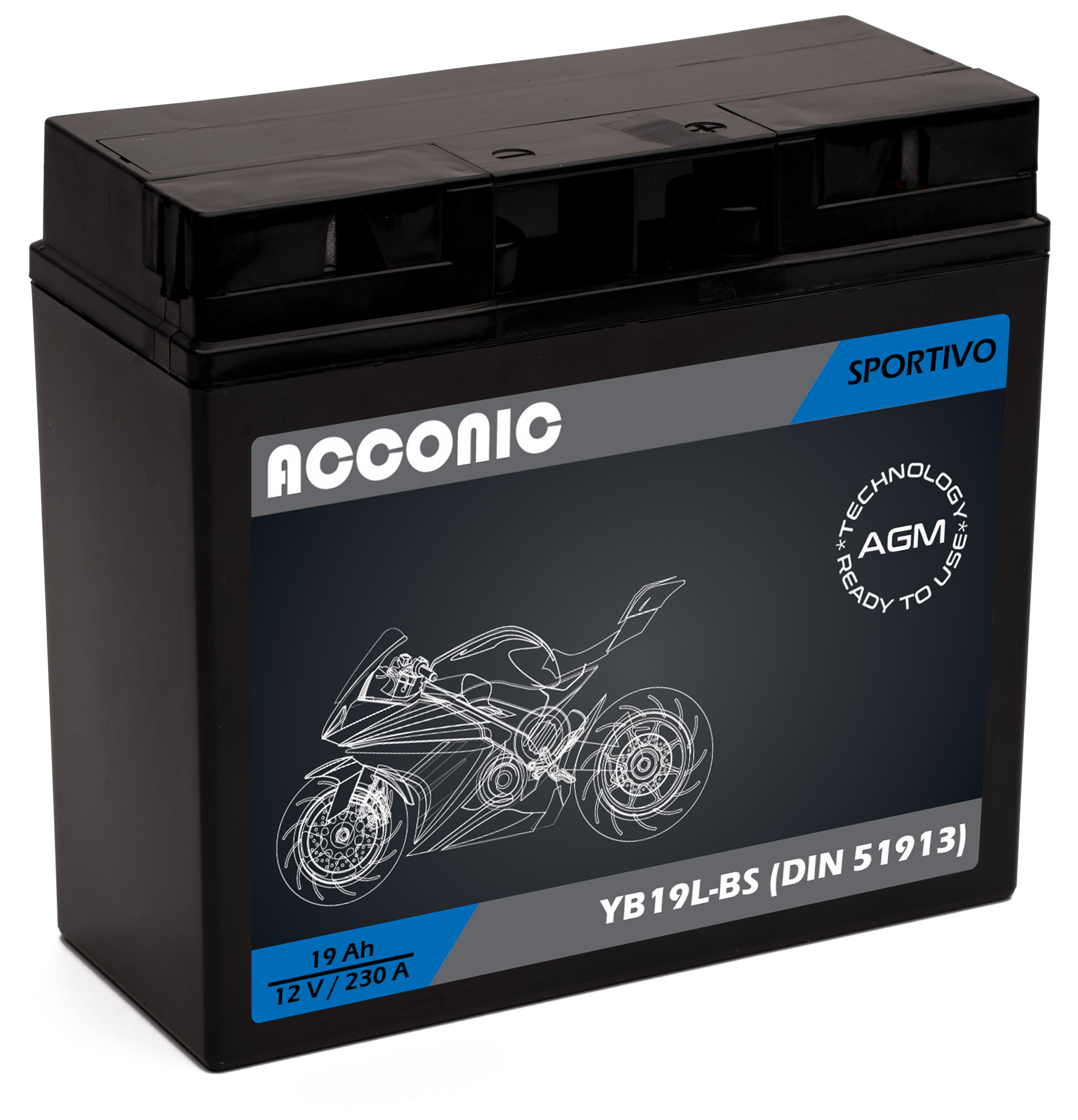 ACCONIC Sportivo AGM YB19L-BS Motorradbatterie 19 Ah 12V (DIN 51913)